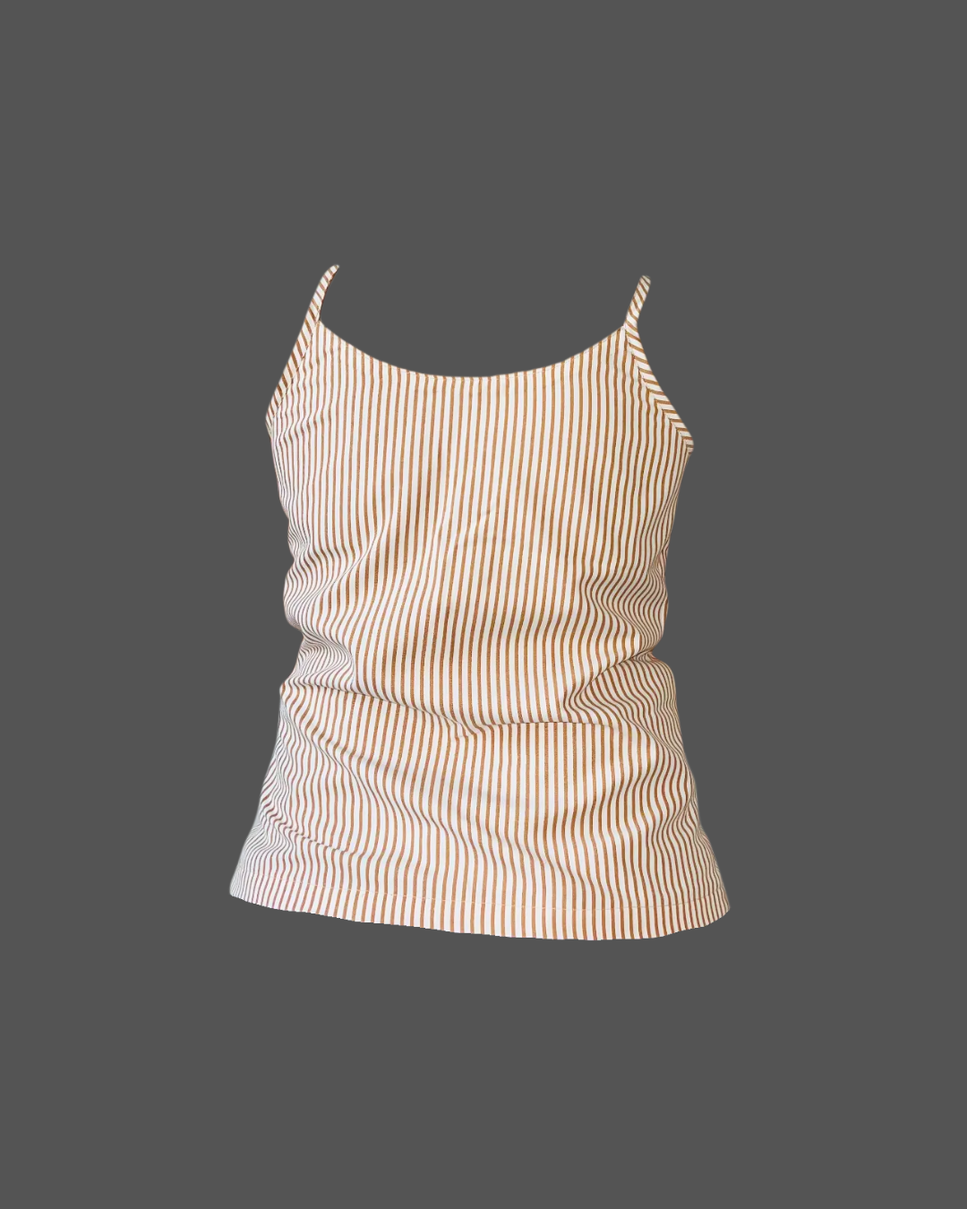 Women Beige Striped Cotton Camisole Top with Scallop Neck