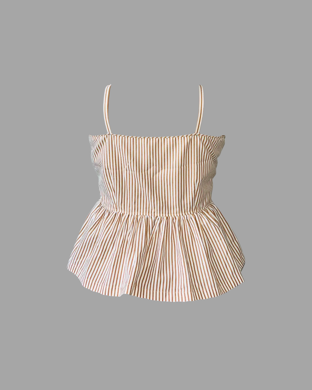 Women Beige Striped Cotton Peplum Top with Spaghetti Straps