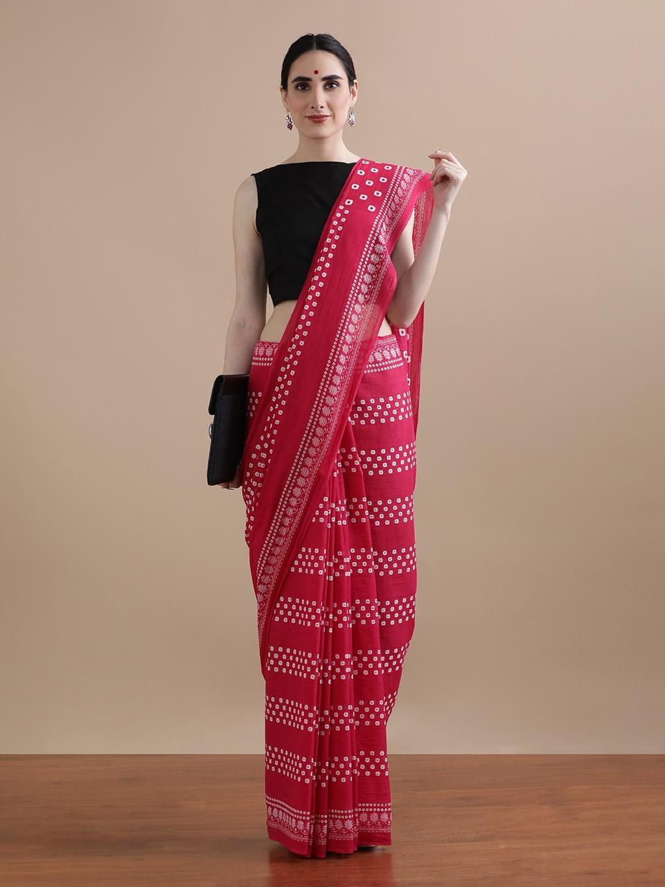 Red Bandhani Pure Cotton Saree