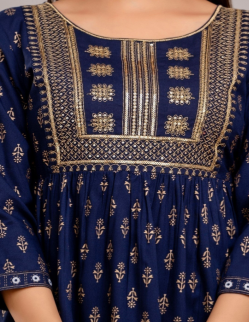 Dark Blue Embroidered Rayon Top for Women