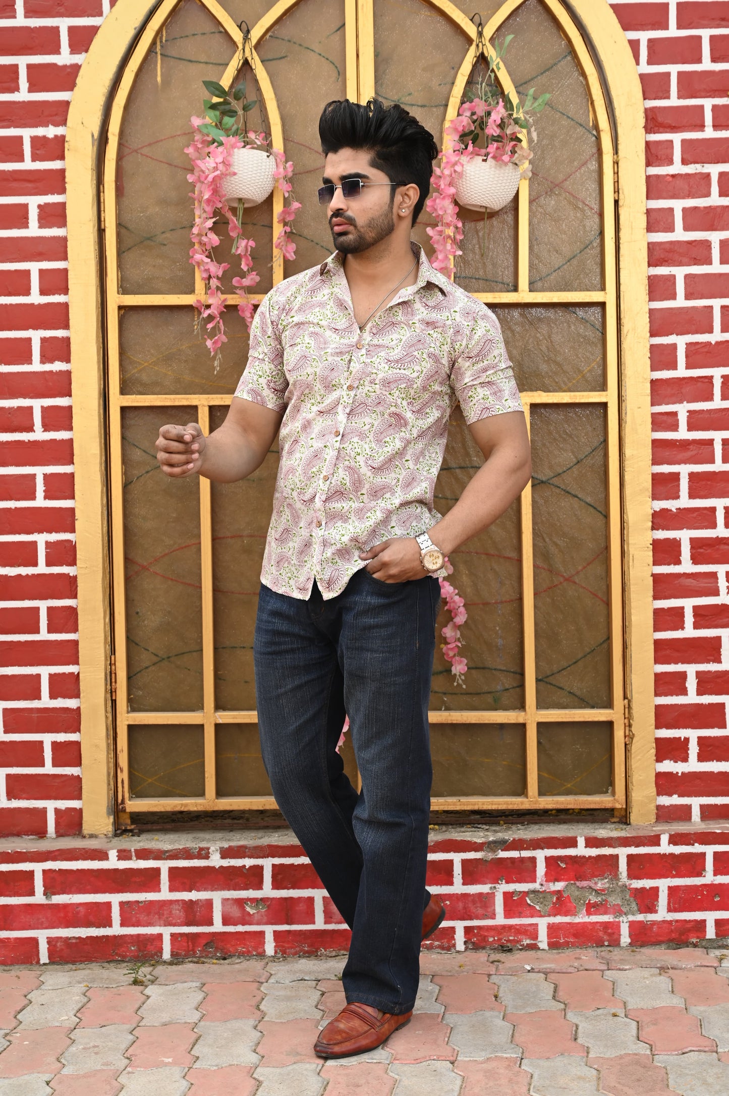 Pastel Paisley Print Cotton Shirt for Men