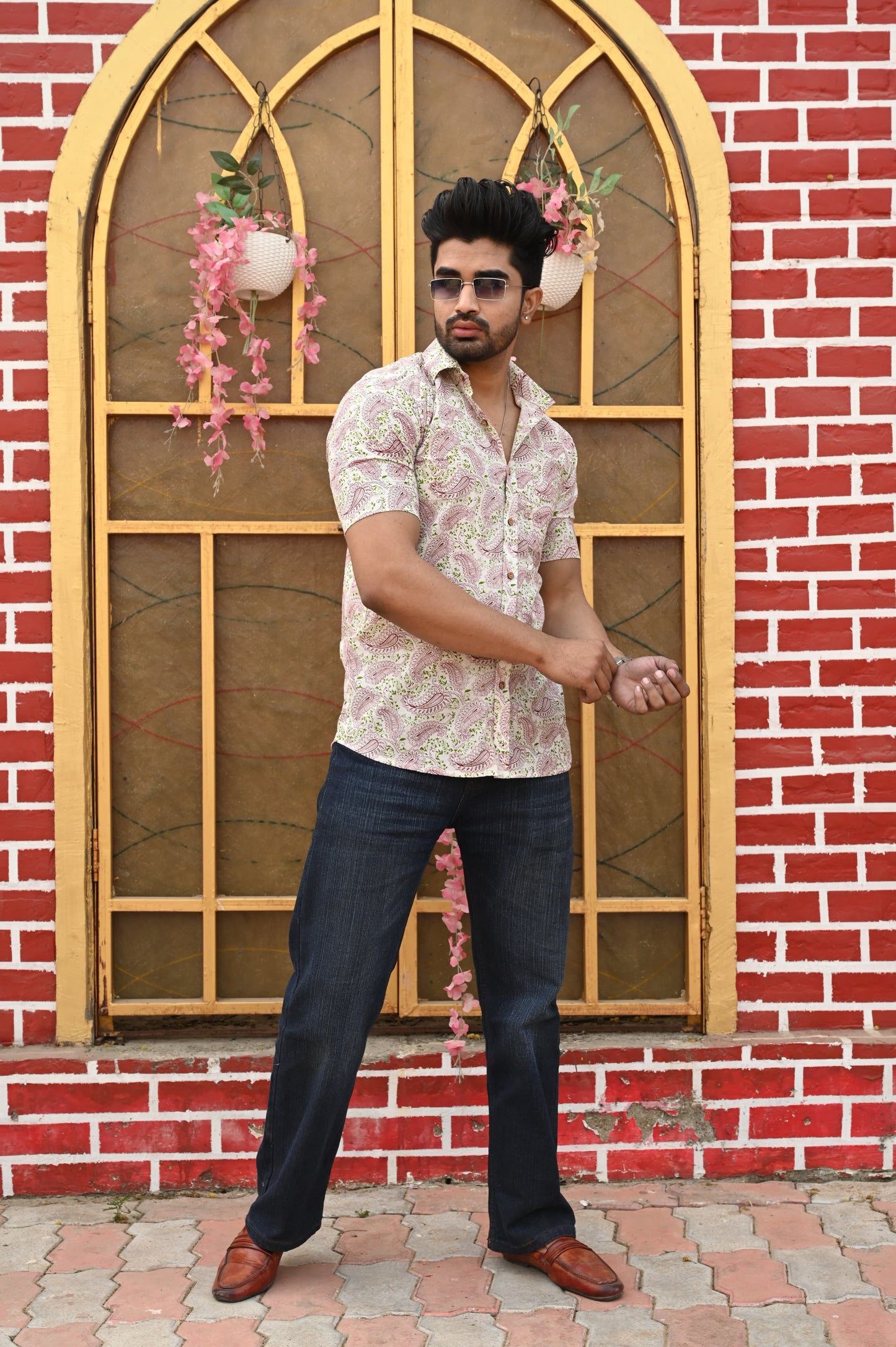 Pastel Paisley Print Cotton Shirt for Men