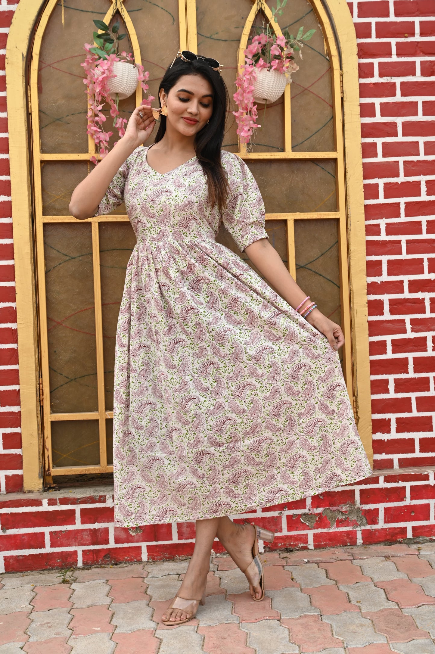 Floral Paisley Cotton Maxi Dress for Women