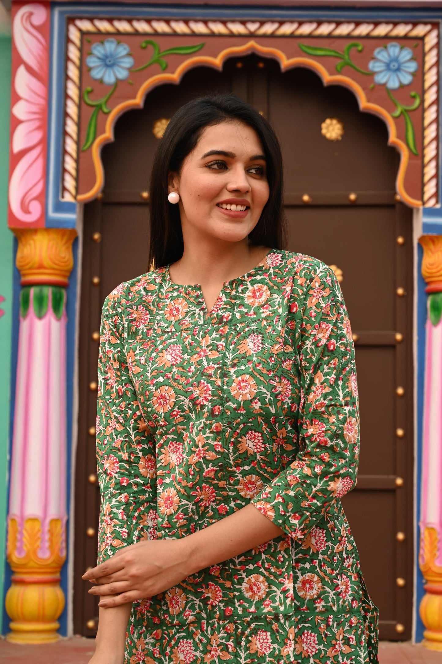 Green Floral Mughal Cotton Co-ord Set