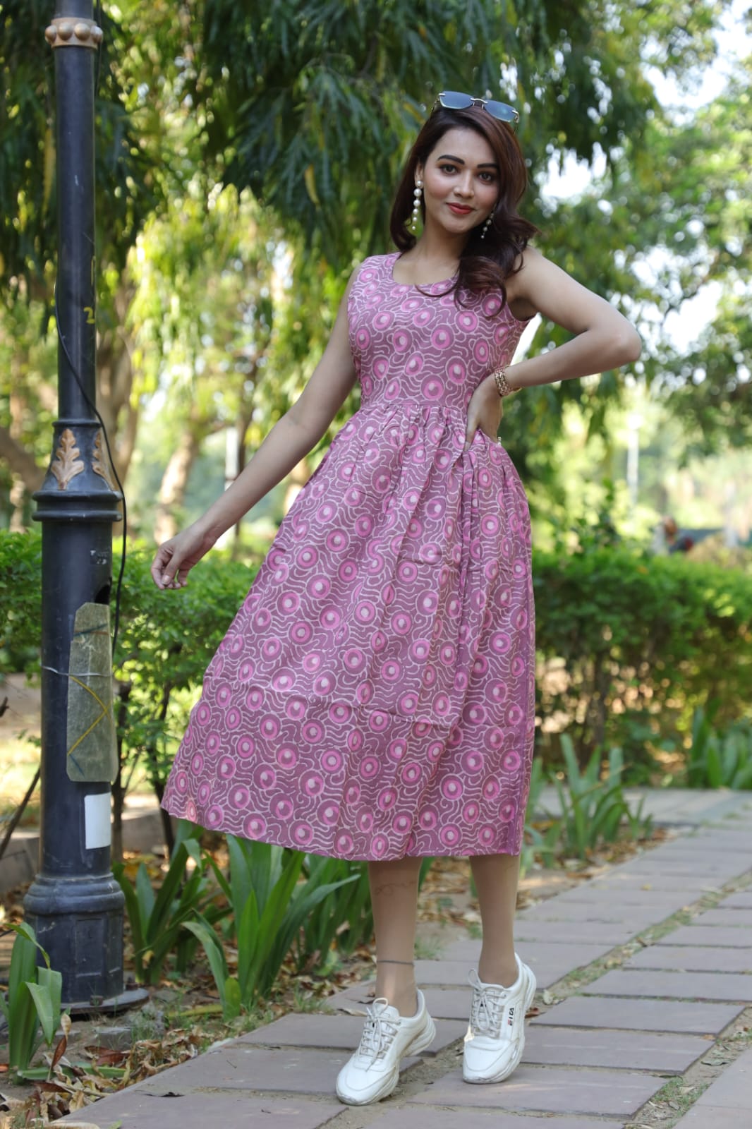 Pink Circular Printed Cotton Dress