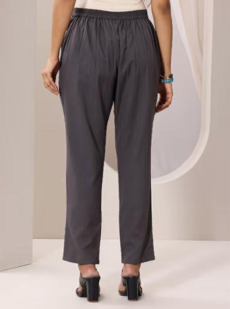Charcoal Grey Cotton Straight Pants for Women