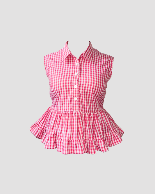 Pink Gingham Peplum Top