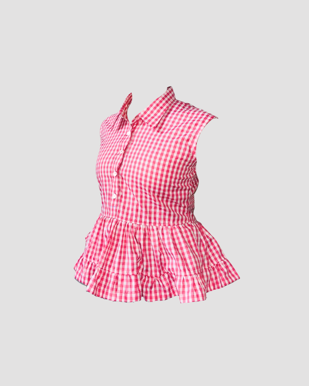 Pink Gingham Peplum Top
