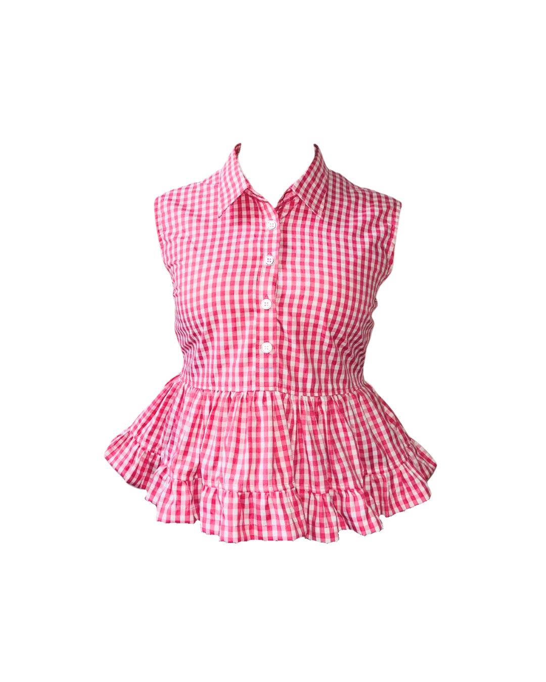 Pink Gingham Peplum Top for Women