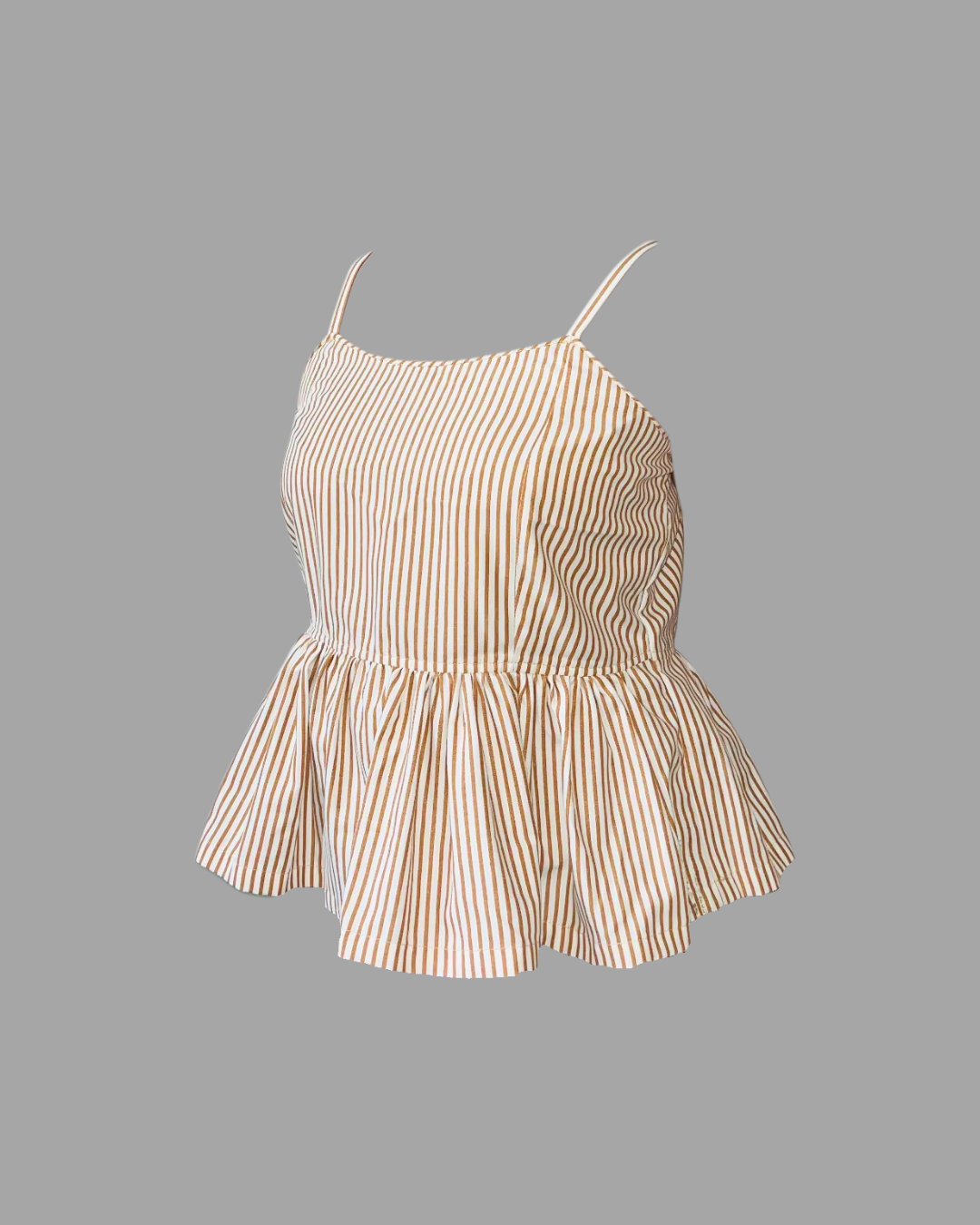 Women Beige Striped Cotton Peplum Top with Spaghetti Straps