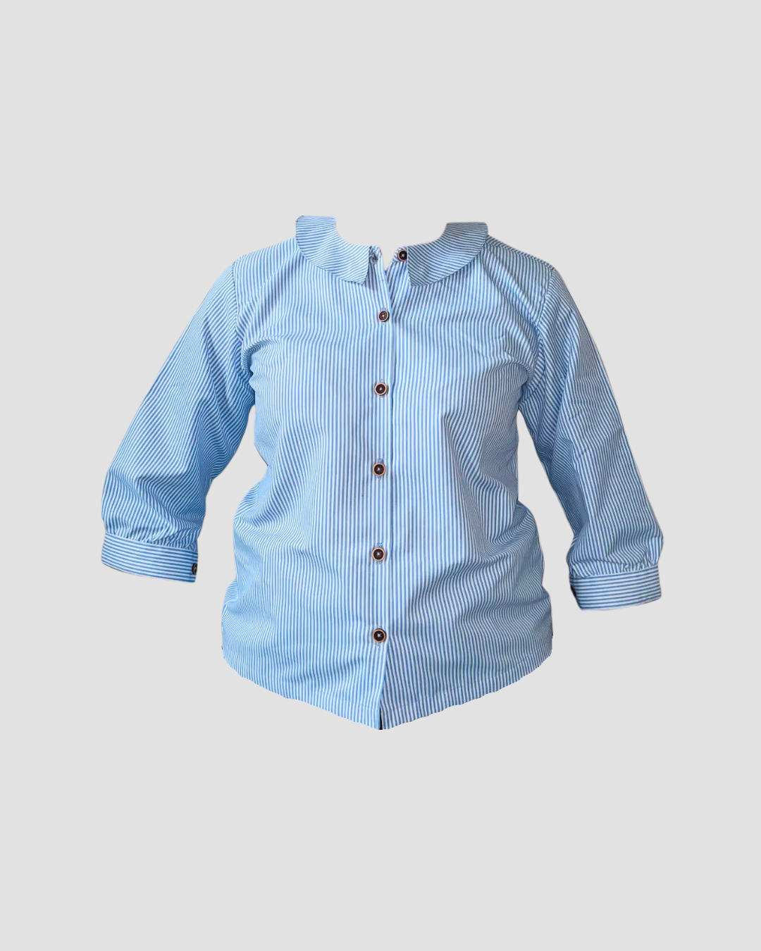Women Blue Striped Cotton Shirt Top with Peter Pan Collar