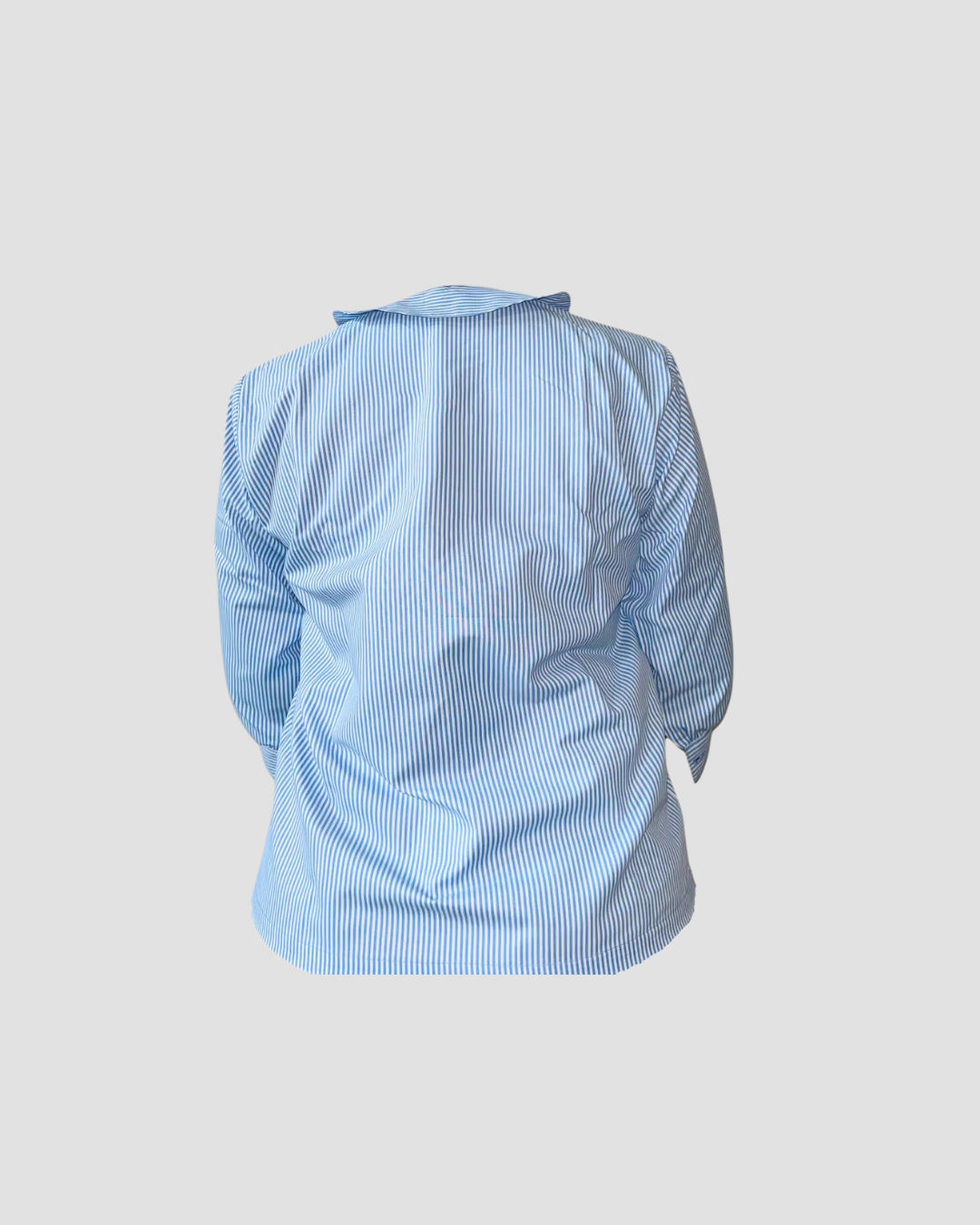 Women Blue Striped Cotton Shirt Top with Peter Pan Collar