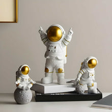 Astronaut Spaceman Statue Ornament Home Office Desktop Figurine Decors Set of 3 - Golden