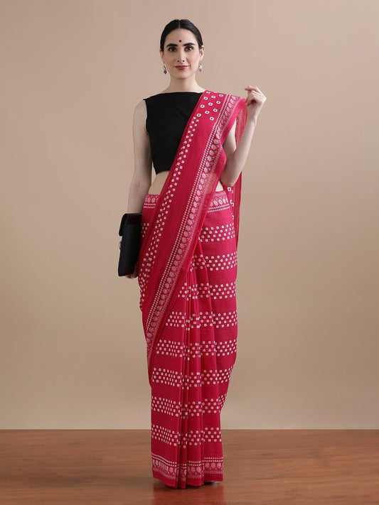 Red Bandhani Pure Cotton Saree