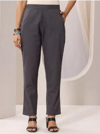 Charcoal Grey Cotton Straight Pants for Women