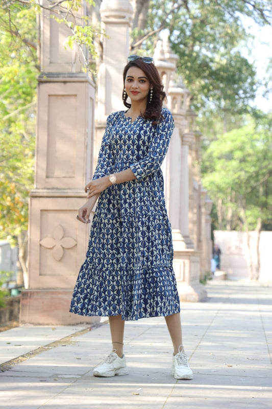 Indigo Paisley Cotton Summer Dress