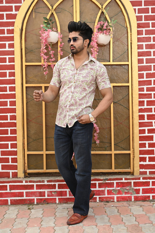 Pastel Paisley Print Cotton Shirt for Men