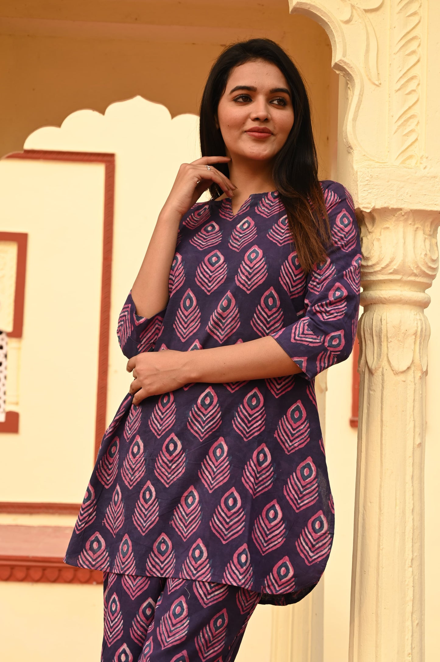 Indigo Purple Peacock Feather Co-ord Set