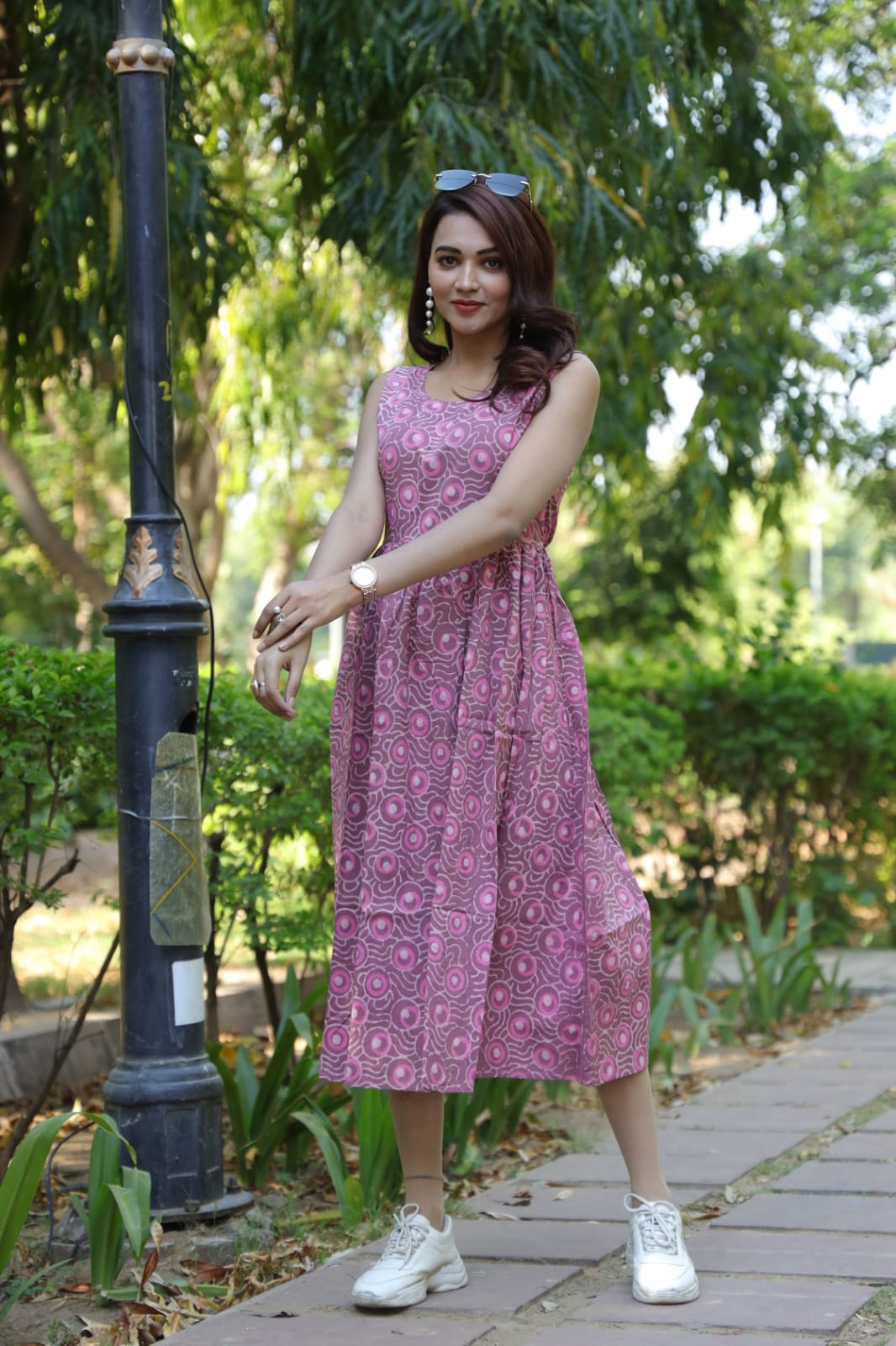 Pink Circular Printed Cotton Dress